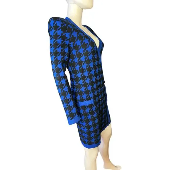 L'Agence Odell Blue Black Double Breasted Sweater Dress Size M NWT